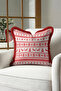 Nordic Winter Motif Fringed Pillowcase-Christmas Themed Red Rustic Tassel Throw Pillow Cover with Deer - 5