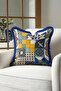 Mediterranean Ceramic Motif Fringed Pillowcase - Italian Eclectic Blue Yellow Tassel Throw Pillow Cover - 2