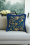 Tropical Leaf Gold Color Fringed Pillowcase-Leopard Floral Midnight Blue Tufted Throw Pillow Cover - 5