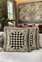 Checkered Geometric Fringe Pillowcase - Classic Sophisticated Black Gold Color Tassel Throw Pillow Cover - 6