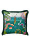 Exotic Animals Motif Fringed Pillowcase - Tropical Bohemian Green Cream Tassel Throw Pillow Cover - 4