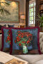 Red Flower Vase Luxury Fringed Pillowcase-Artistic Breeze Dark Blue Bohemian Tassels Throw Pillow Case - 8