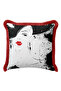 Artistic Portrait Fringed Pillowcase - Stylish Monochrome Modern Red Tassel Throw Pillow Cover - 5