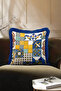 Mediterranean Ceramic Motif Fringed Pillowcase - Italian Eclectic Blue Yellow Tassel Throw Pillow Cover - 3