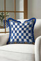 Luxury Fringed Pillowcase-Blue White Mediterranean Themed Throw Pillow Cover with Fruit Border and Tassels - 3