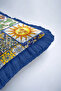 Mediterranean Tile Motif Fringed Pillowcase - Artistic Retro Cobalt Blue Yellow Tassel Throw Pillow Cover - 7