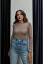 Taupe Boat Neck Sheer Blouse - 3
