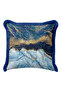 Luxury Marble Effect Fringed Pillowcase - Abstract Waves Blue Gold Color Throw Pillow Cover with Tassels - 4