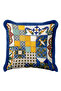 Mediterranean Ceramic Motif Fringed Pillowcase - Italian Eclectic Blue Yellow Tassel Throw Pillow Cover - 5