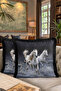 Wild Nature Horse Figured Fringed Pillowcase - Elegant Bohemian Grey Black Tassel Throw Pillow Cover - 8