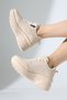 Beige Women's Casual Sneaker Shoes with Zipper Detail and Color Options, Sporty High Sole - 4