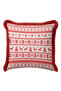 Nordic Winter Motif Fringed Pillowcase-Christmas Themed Red Rustic Tassel Throw Pillow Cover with Deer - 3