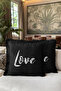 Metallic Love Written Fringed Pillowcase - Monochrome Modern Black and White Tassel Throw Pillow Cover - 6