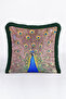 Elegant Peacock Ornate Fringed Pillowcase - Ethnic Green Gold Color Tassel Throw Pillow Cover - 2