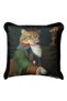 Baroque Cat Portrait Fringed Pillowcase - Noble Green Vintage Bohemian Black Tassel Throw Pillow Cover - 5
