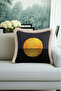 Sunrise on Black Background Fringed Pillowcase - Minimal Anthracite Black Gold Tassel Throw Pillow Cover - 4