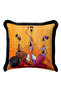 African Art-Inspired Fringed Pillowcase - Ethnic Tribal Orange Black Tassel Throw Pillow Cover - 4