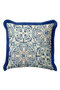 Luxury Vintage Motif Fringed Pillowcase - Mediterranean Style Blue Gold Color Tassel Throw Pillow Cover - 5