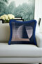Geometric Modern Luxury Fringed Pillowcase-Satin Navy Blue Gray Minimalist Tufted Throw Pillow Cover - 2