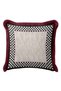 Luxury Checked Fringed Pillowcase - Modern Burgundy Framed Gold Colored Tasseled Cushion Cover - 4