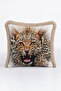 Leopard Patterned Luxury Fringed Pillowcase-Safari Themed Beige Tassel Throw Pillow Cover with Tiger Figure - 3