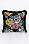 Fringed Pillowcase with Floral and Tiger Motifs - Black Tropical Bohemian Red Tassel Throw Pillow Cover - 2