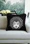Majestic Mandala Buddha Fringed Pillowcase - Black and White Zen Bohemian Modern Tufted Throw Pillow Cover - 5