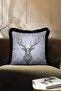 Noble Deer Figured Fringed Pillowcase - Nordic Rustic Gray Black Tassel Throw Pillow Cover - 5