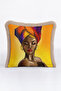 African Art Portrait Fringed Pillowcase - Eclectic Warm Yellow Modern Tufted Throw Pillow Cover - 3