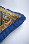 Antique Mosaic Portrait Luxury Fringed Pillowcase-Blue Geometric Navy Tassel Throw Pillow Case - 7
