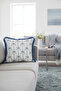 Elegant Bow Motif Fringed Pillowcase - Classic Stylish Blue White Modern Tufted Throw Pillow Cover - 3