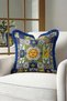 Mediterranean Motif Fringed Pillowcase - Colorful Sun Bohemian Yellow Navy Blue Tassel Throw Pillow Cover - 3