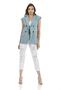 Mono Collar Windbreaker Flap Pocket Epaulets Self Belted Double Breasted Mint Green Vest - 2