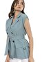 Mono Collar Windbreaker Flap Pocket Epaulets Self Belted Double Breasted Mint Green Vest - 3