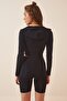 Women's Vivid Black Hooded Zippered Crop Sweatshirt YK00011 - 5