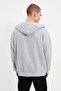 Gri Oversize/Geniş Kesim Fermuarlı Kapüşonlu Şardonsuz Sweatshirt-Hırka TMNAW22SW0620 - 10