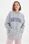 Gri Oversize/Geniş Kesim Kapüşonlu İçi Polar/Sıcak Tutan Unisex Sweatshirt TMNAW22SW1462 - 3