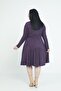 Plus Size Round Neck Pocket Waist Side Gathered Wool Viscose Midi Plum Dress - 3