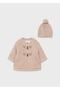 Baby Girl Velvet Lined Knitted Cardigan Beanie Set of 2
