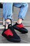 Lace-Up Men's High Sole Black Red Sports Shoes
