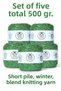 Green - Lilac Color Blended, Short Pile, Sparsely Twisted Wool Acrylic Knitting Yarn (500 Gr.)
