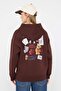 Teen Kahverengi Sırt Baskılı Oversize Kalıp Kapüşonlu İçi Polarlı Örme Sweatshirt TWOAW26SW00126 - 4