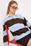 Kahverengi Çizgili Polo Yaka Oversize/Geniş Kalıp Örme Sweatshirt TWOAW26SW00051 - 2