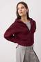 Bordo Fermuarlı Kapüşonlu Rahat Kesim Crop Kalın İçi Polarlı Örme Sweatshirt TWOAW20SW0660 - 2