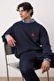 Lacivert Oversize/Geniş Kesim Uzun Kol At Nakışlı Sweatshirt TMNAW24SW00164 - 2