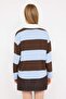 Kahverengi Çizgili Polo Yaka Oversize/Geniş Kalıp Örme Sweatshirt TWOAW26SW00051 - 4