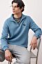 Mavi Regular/Normal Kesim Dik Yaka Fermuarlı Pamuklu At Nakış İçi Polarlı Sweatshirt TMNAW24SW00041 - 2