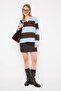 Kahverengi Çizgili Polo Yaka Oversize/Geniş Kalıp Örme Sweatshirt TWOAW26SW00051