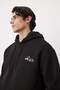 Siyah Oversize/Geniş Kesim Nakışlı İçi Polarlı Kapüşonlu Sweatshirt TMNAW25SW00016