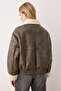 Füme Oversize Kalıp Peluş Detaylı Suni Deri Bomber Ceket Mont TWOAW26MO00010 - 4